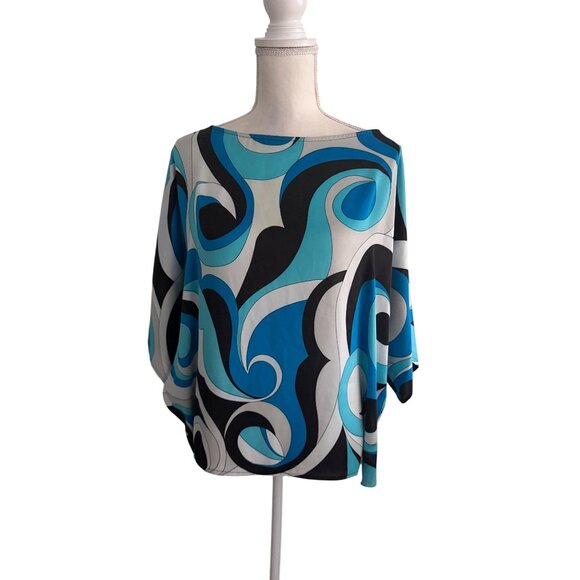 MICHAEL KORS Blue Swirl Mod Print Batwing Sleeve Top Size XL - Picture 6 of 7